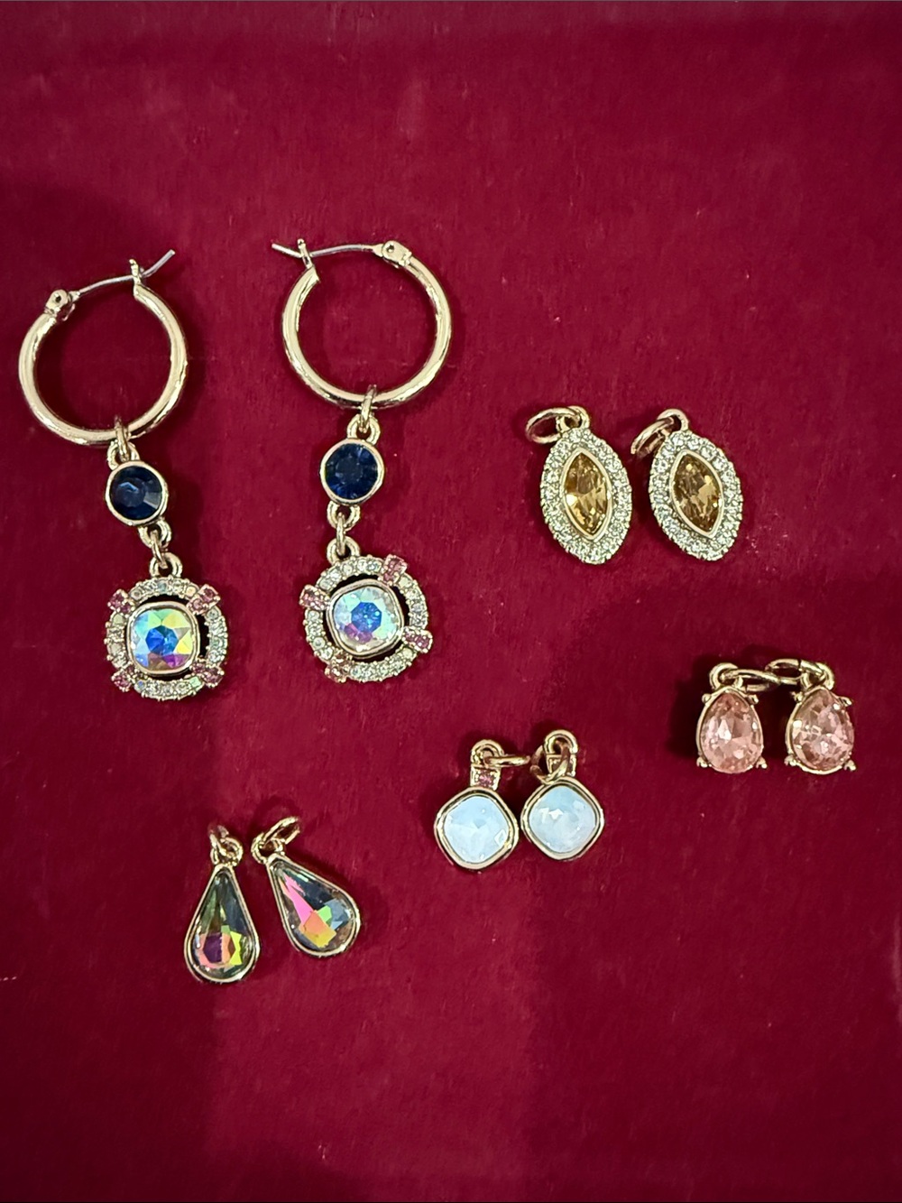 WHBM Interchangeable Multi-Color Swarovski Crystal Drop hoop Earrings